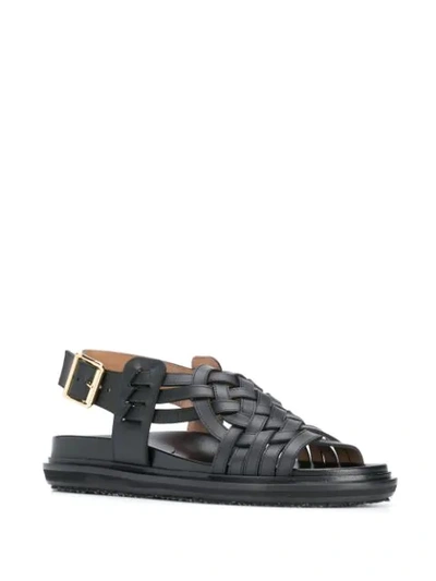 Shop Marni Intrecciato Leather Sandals - Black