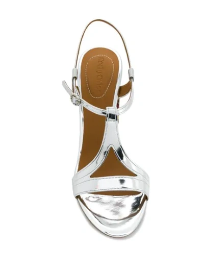 Shop See By Chloé Strappy Sandals With Embellished Heel In Silver