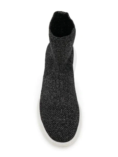 Shop Stella Mccartney Metallic Knit Sock Sneakers In Black