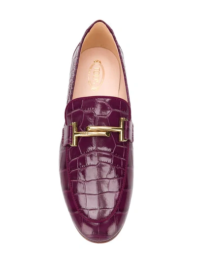 Shop Tod's Croc-effect Loafers In Pink