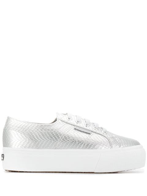 silver flatform trainers