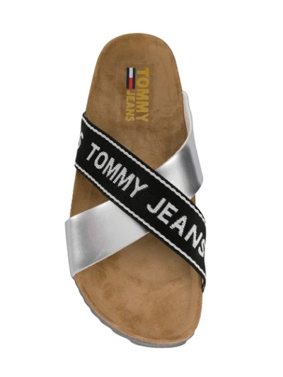 Shop Tommy Hilfiger Logo Sliders In Silver