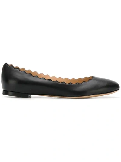 Shop Chloé Scalloped Ballerina Shoes In Black