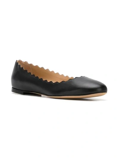 Shop Chloé Scalloped Ballerina Shoes In Black