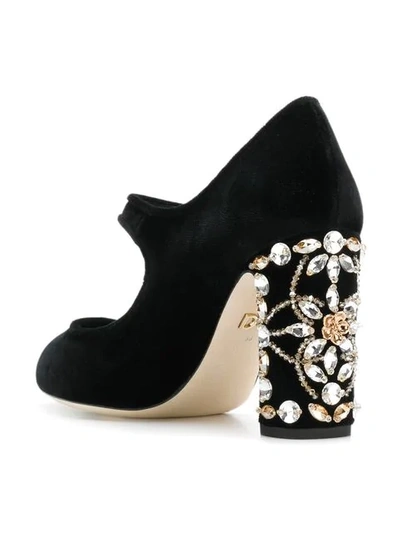 Shop Dolce & Gabbana Crystal Embellished Velvet Mary Janes In Black