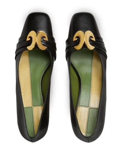 Shop Gucci Leather Mid-heel Pump With Half Moon Gg In Black