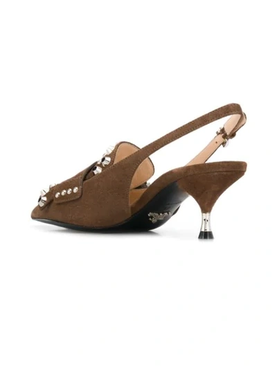 Shop Prada Studded Pointed Pumps In Brown