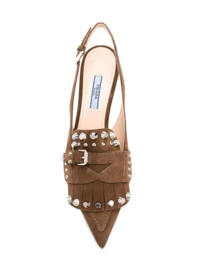 Shop Prada Studded Pointed Pumps In Brown