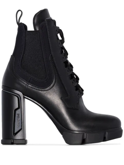Prada Neoprene Detailed Leather Ankle Boots In Black | ModeSens