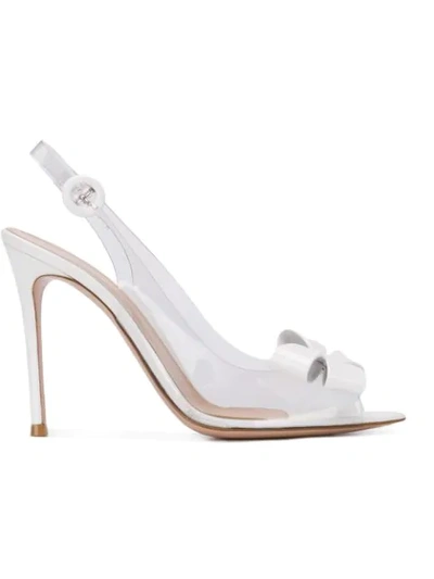 Shop Gianvito Rossi Bow-embellished Slingback Sandals In White