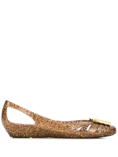 Shop Ferragamo Salvatore  Glittery Ballerina Shoes - Gold