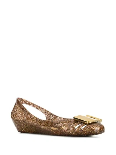 Shop Ferragamo Salvatore  Glittery Ballerina Shoes - Gold