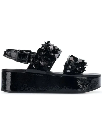 Shop Kennel & Schmenger Floral Appliqué Platform Sandals In Black