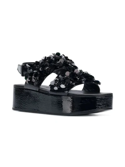 Shop Kennel & Schmenger Floral Appliqué Platform Sandals In Black