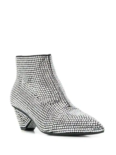 Shop Balmain Rhinestone Ankle Boots In Silver