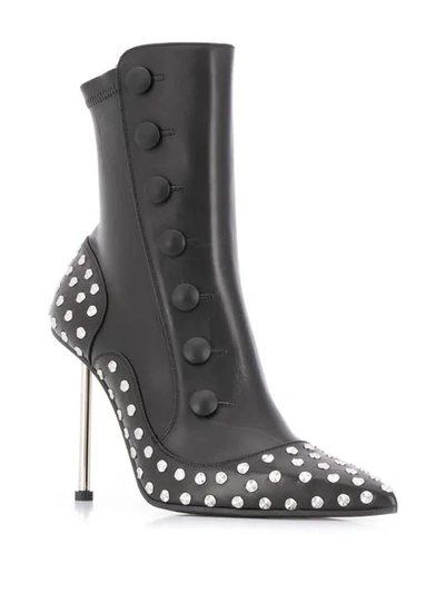 Shop Alexander Mcqueen Buttoned Embellished Leather Boots In Black
