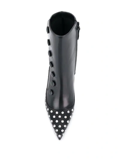 Shop Alexander Mcqueen Buttoned Embellished Leather Boots In Black