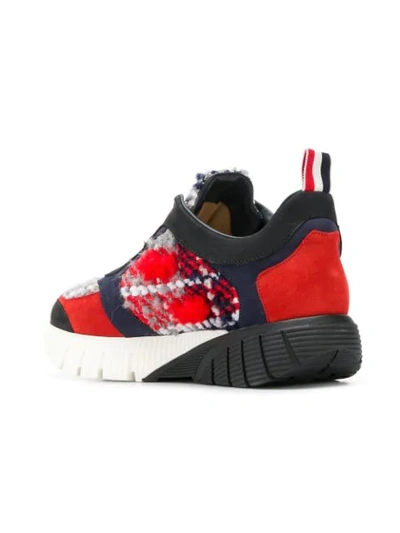 Shop Thom Browne Checked-tweed Flatform Sneakers In Red