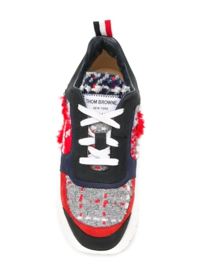 Shop Thom Browne Checked-tweed Flatform Sneakers In Red