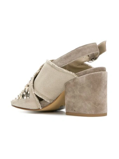 Shop Elena Iachi Gem Embellished Block Heel Sandals In Neutrals