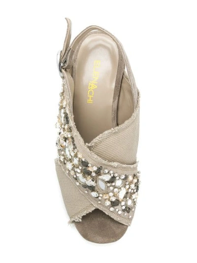 Shop Elena Iachi Gem Embellished Block Heel Sandals In Neutrals