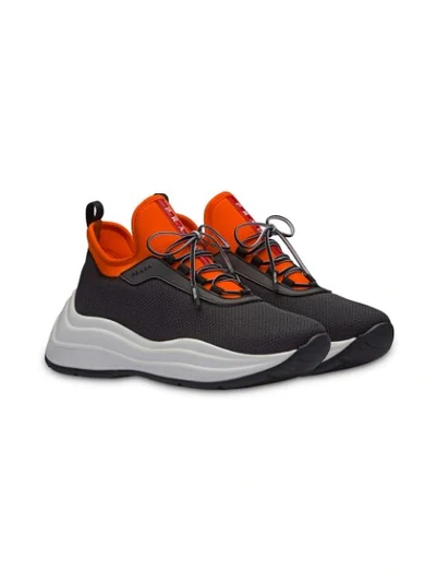 Shop Prada Colour-blocked Sneakers In Black ,orange