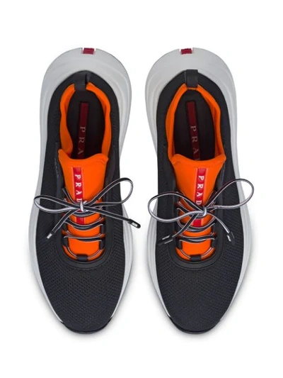 Shop Prada Colour-blocked Sneakers In Black ,orange