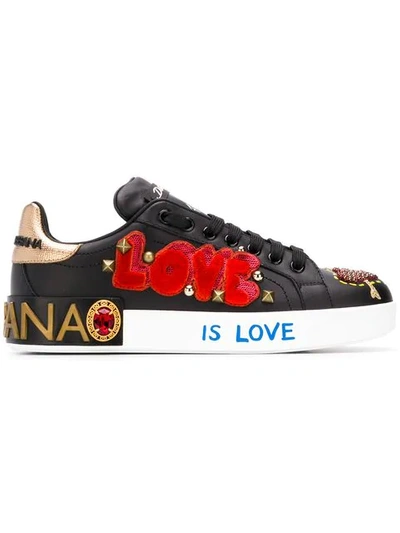 Shop Dolce & Gabbana Appliqué Low Top Sneakers In Black