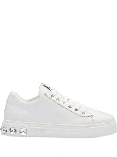 Shop Miu Miu Crystal Studded Low Sneakers In White