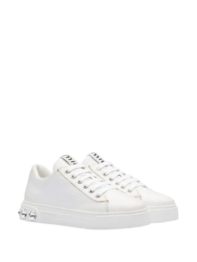 Shop Miu Miu Crystal Studded Low Sneakers In White