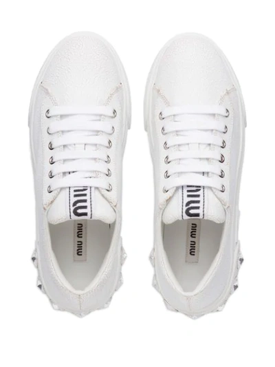 Shop Miu Miu Crystal Studded Low Sneakers In White