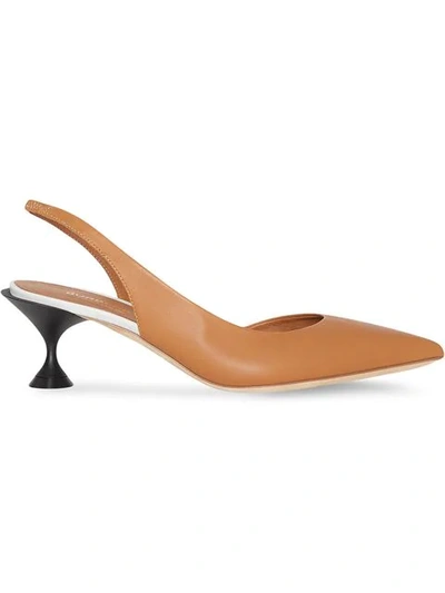 Shop Burberry Leather Slingback Pumps In Brown