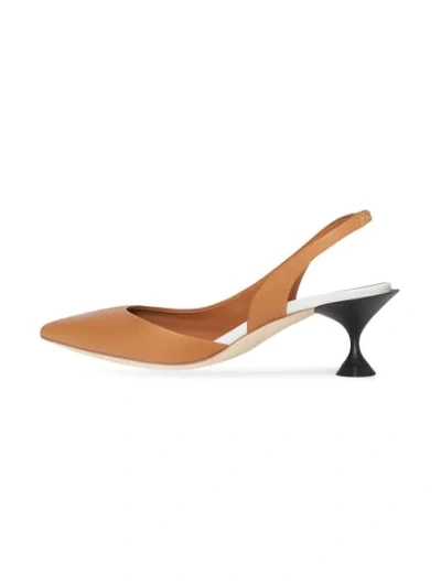 Shop Burberry Leather Slingback Pumps In Brown