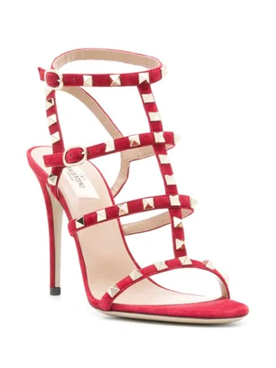 Shop Valentino Garavani Rockstud Strappy Stiletto Heels In Red