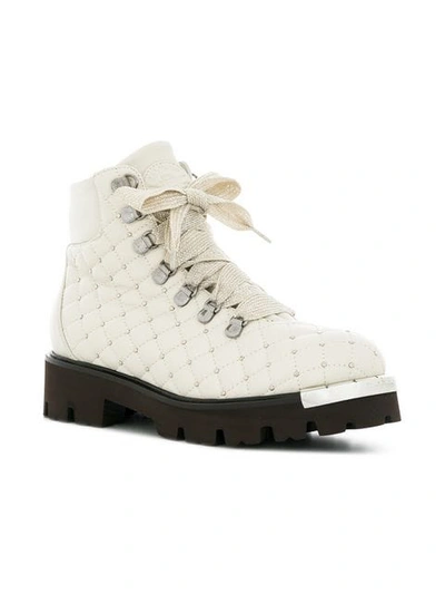 Shop Baldinini Quilted Studded Ankle Boots In Neutrals