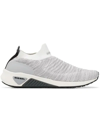 Shop Diesel Slip-on Knitted Sneakers In White