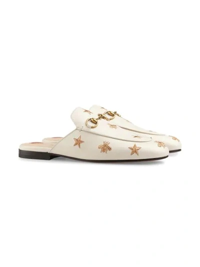 Shop Gucci Princetown Embroidered Leather Slipper In White