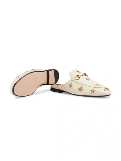 Shop Gucci Princetown Embroidered Leather Slipper In White