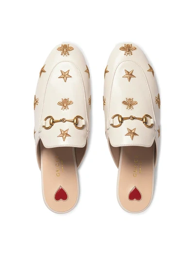 Shop Gucci Princetown Embroidered Leather Slipper In White