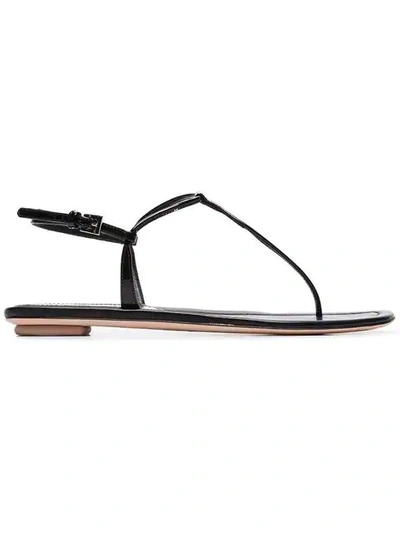 Shop Prada Black Patent Leather Thong Sandals