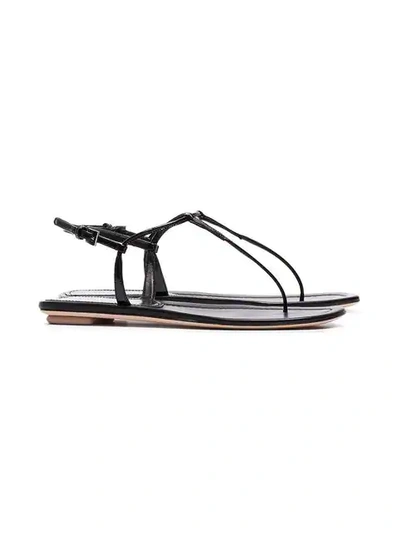 Shop Prada Black Patent Leather Thong Sandals