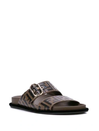 Shop Fendi Ff Motif Double-strap Flat Sandals In F1425 Maya Nero