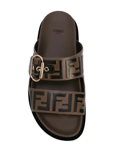 Shop Fendi Ff Motif Double-strap Flat Sandals In F1425 Maya Nero