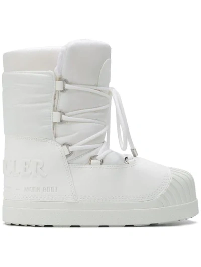 Shop Moncler Lace-up Moon Boots In White