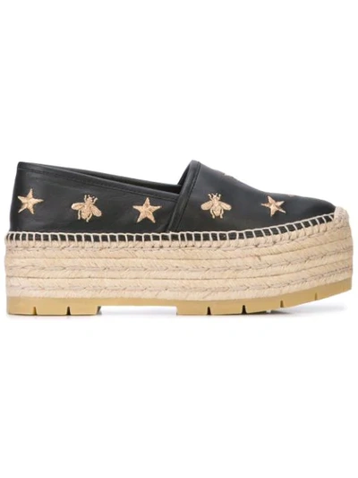 GUCCI BEE AND STAR EMBROIDERED ESPADRILLES - 黑色