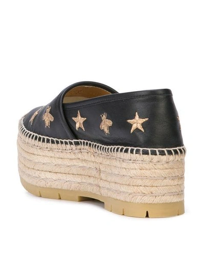 GUCCI BEE AND STAR EMBROIDERED ESPADRILLES - 黑色