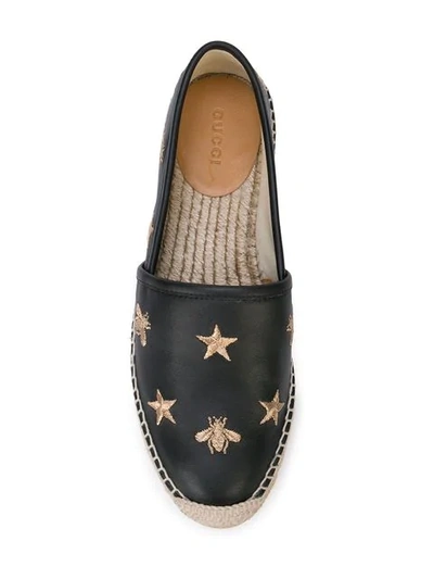GUCCI BEE AND STAR EMBROIDERED ESPADRILLES - 黑色
