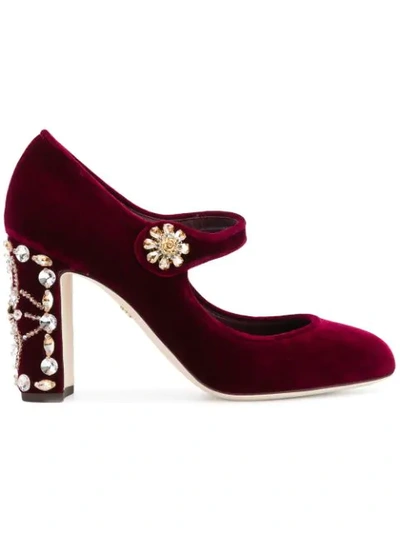 Shop Dolce & Gabbana Jewel-embellished Mary-jane Pumps In Red