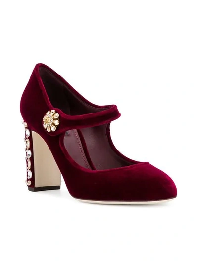 Shop Dolce & Gabbana Jewel-embellished Mary-jane Pumps In Red