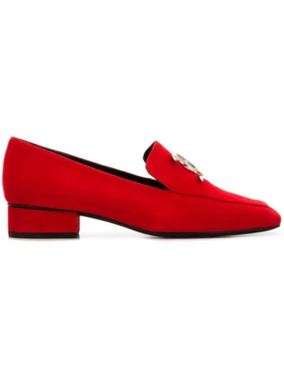 Shop Dorateymur Snake Embellished Loafers - Red